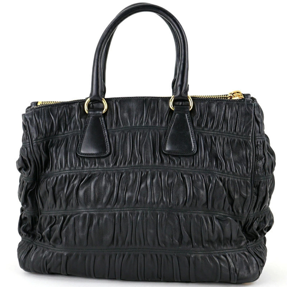 Prada Black Bag Black Leather Tote Nero Handbag Gathered One Black